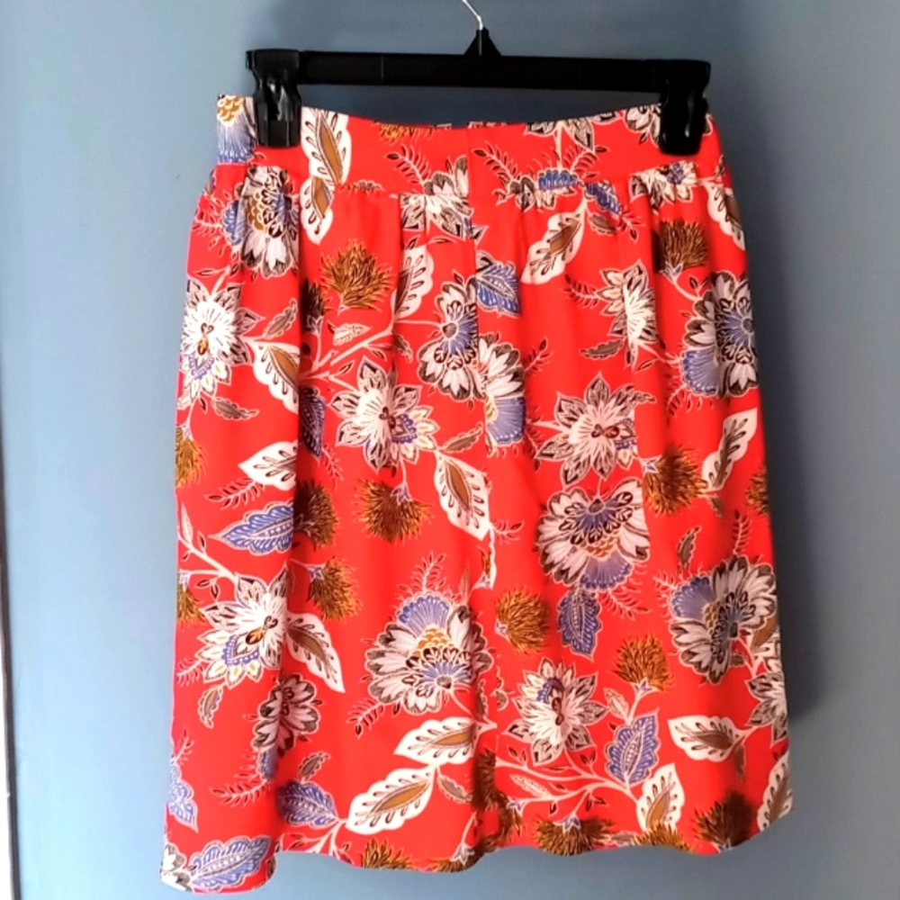 Loft Women's Red Floral Print Skirt, Sz 00P